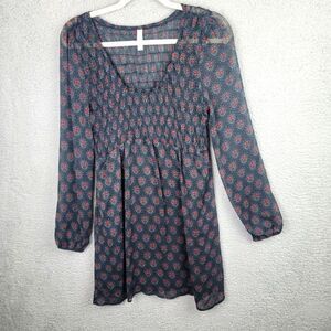 Xhilaration Dress Womens M Navy Blue Sheer Lined Smocked Babydoll Coquette